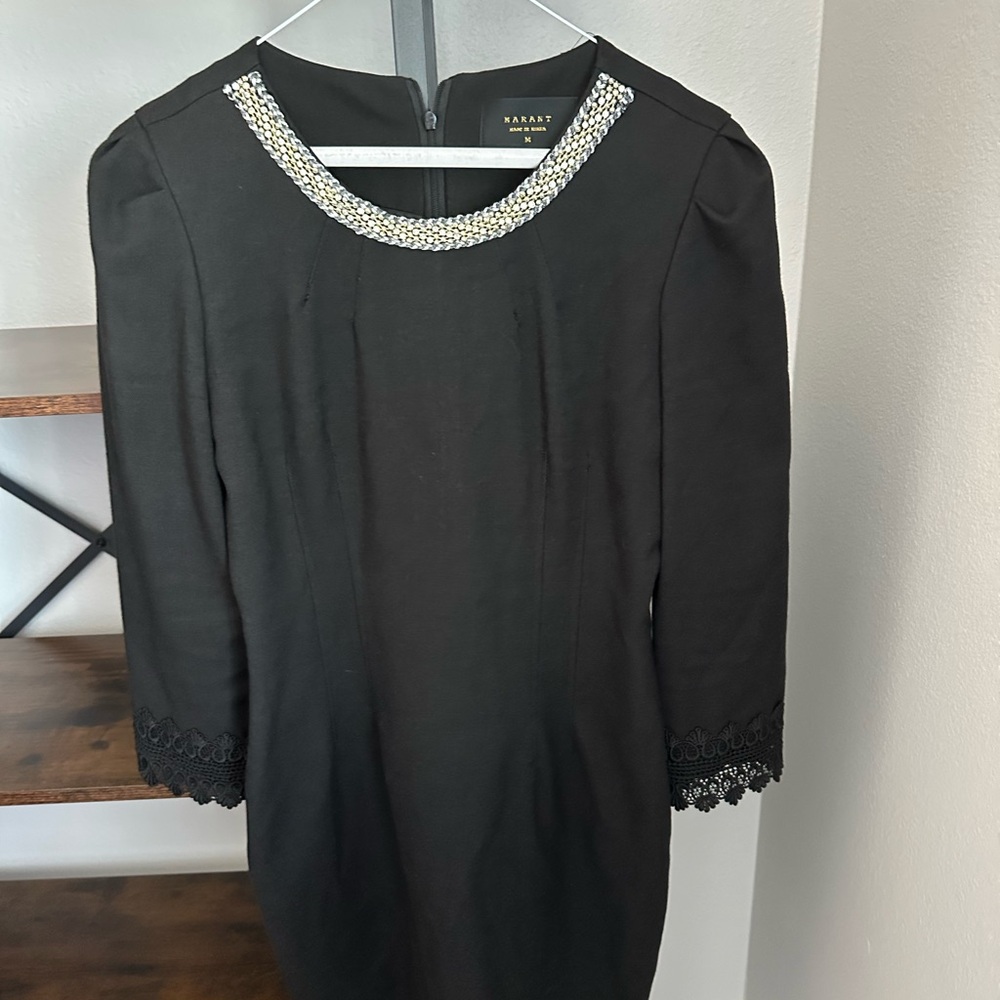 NWOT Marant Elegant Black Dress with Embellished Neckline SZ M